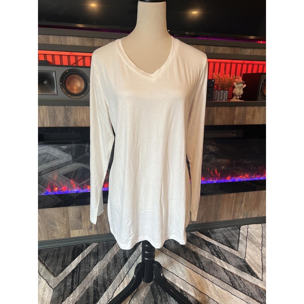 White V-Neck Long Sleeve Shirt XL
